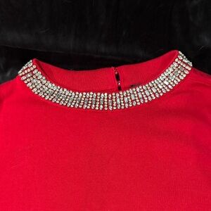 Talbots Red Sweater with Rhinestone Embellishments